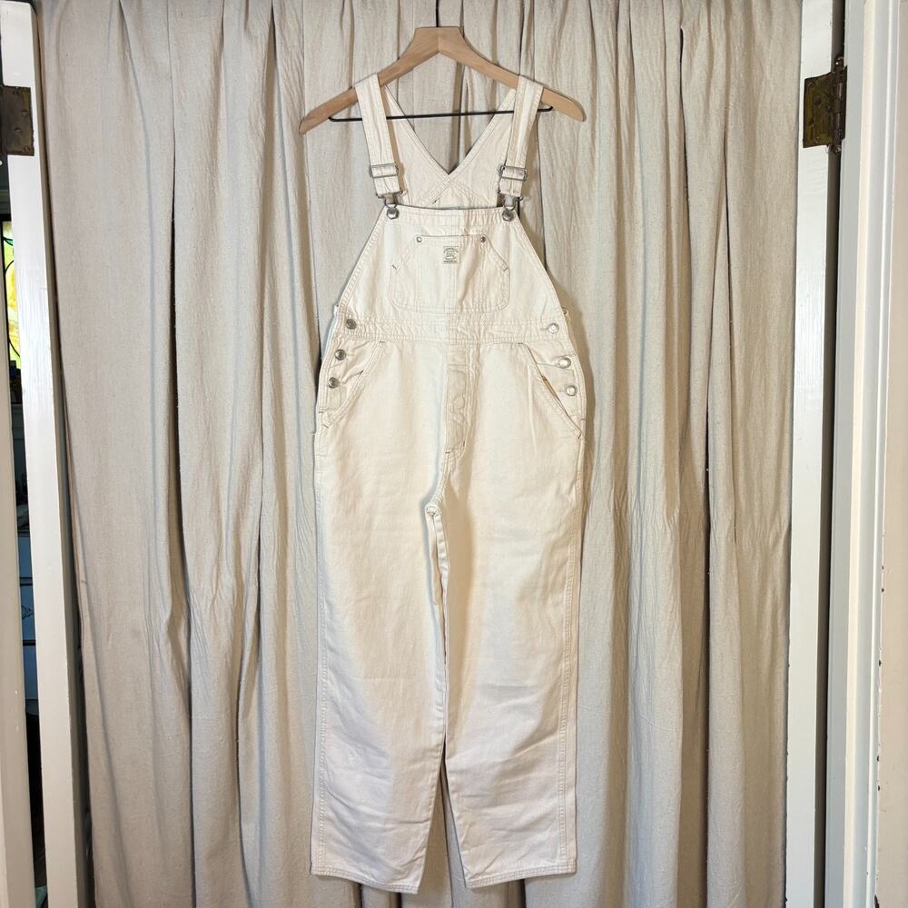 Y2K Gap Kids Cream Cotton Overalls Side Snaps Size 11-12 Adult XS/Petite